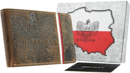 Duży, skórzany portfel patriotyczny [DH] N992A-H brązowy