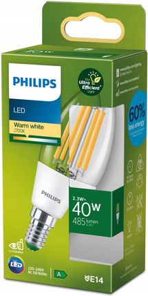 Philips LED Żarówka Ultra energooszczędna 2,3W (40W) B35 E14 ciepła biel (929003625901)