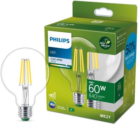 Philips LED Żarówka Ultra energooszczędna 4W (60W) G95 E27 chłodna biel (929003642601)