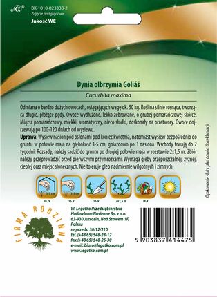 W. Legutko Dynia Olbrzymia Golias Pomarańczowa 3g - zdjęcie 2