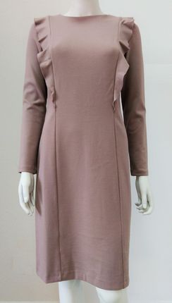 Sukienka z długim rękawem z falbanką  (396 Beż pudrowy, M/40)
