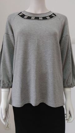 Elegancka bluzka damska z wzorem ,  rękaw 7/8,kolor melnż siwy ,kolor khaki wiosenne (Melanż siwy, L/42)