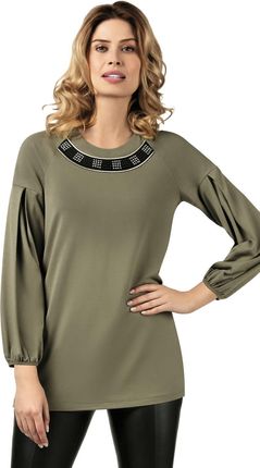 Elegancka bluzka damska z wzorem ,  rękaw 7/8,kolor melnż siwy ,kolor khaki wiosenne (Khaki wiosenne, M/40)