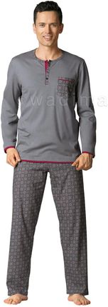 Piżama męska, długi  rękaw, długie spodnie,100%bawełna (Głeboki grafit, L - 5)
