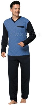 Piżama męska długi rękaw , długie spodnie,bluza z wzorem  (Granat, M - 4)
