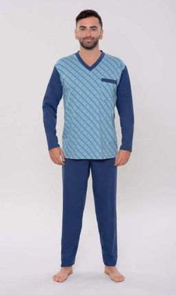 Piżama męska długi rękaw , długie spodnie,bluza z wzorem  (367 niebieski eteryczny, M - 4)