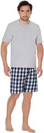 Piżama męska krótki rękaw ,krótkie spodnie w kratkę (923Melanż szry/błękit, L/42)