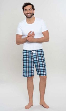 Spodnie męskie , piżamowe przed kolano,w kratkę,Nowość (turkus atlantycki, M - 4)