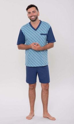 Piżama męska,wzór, krótki rękaw,spodenki (367 niebieski eteryczny, M - 4)
