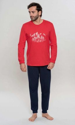 Piżama męska,Swiateczna,długi rekaw,spodnie    (273 Czerwień ceglasta, M/40)