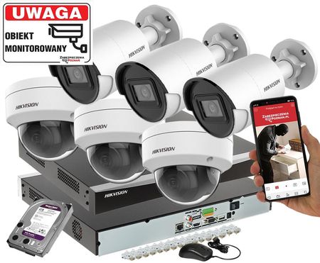 Zestaw monitoringu domu 6 kamer HIKVISION DS-2CD2043G2-I/DS-2CD2143G2-I Pełna Analityka Acusense 4Mpx + Switch PoE