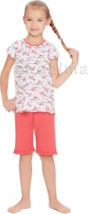 Piżama dziecięca dziewczęca króki rekaw, krótkie spodnie. (Biały/jasny morelowy, 92)