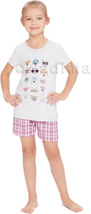 Piżama dziecięca dziewczęca krótki rękaw, krótkie spodnie. (Melanż perłowy/jasny amarant, 98)