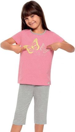 Piżamka dziewczynka roz.92-146,kr. rękaw ,spodnie 3/4 ,wzór motylki  (427 Roż truskawkowy, 98)
