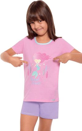 Piżamka dziewczynka roz.98-128,krótki. rękaw  i spodnie ,wzór syrenka  (366 Mydlany róż, 98)