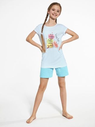 Piżamka dziewczyęca, ciasteczka ,krótki rękaw ,spodnie New (134-140, niebieski)