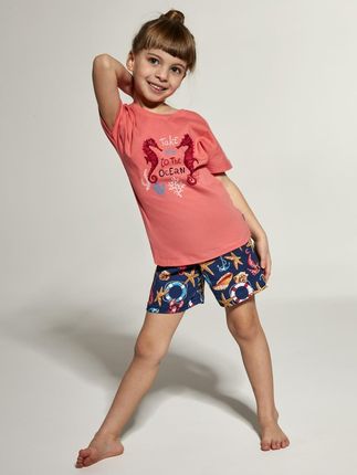 Piżamka dziewczyęca, konik morski ,krótki rękaw ,spodnie New (86-92, Róż)