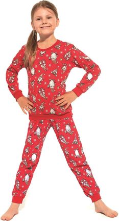 Piżama dziewczęca skrzaty długi (86-92, czerwony)