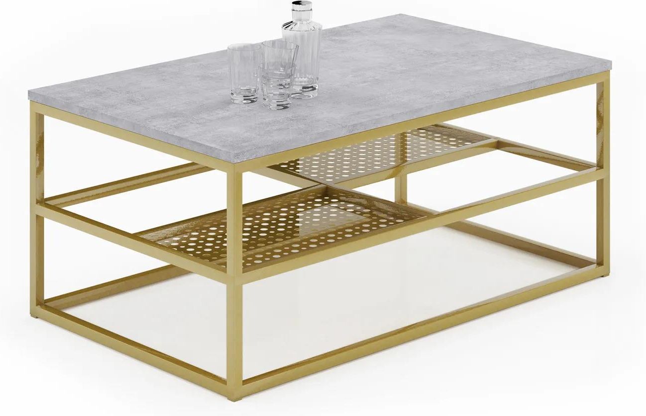 Elior Metalowy Stolik Kawowy Z Półkami Beton + Złoty Furios 3X - Opinie ...