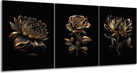 Aleobrazy Obraz Kwiaty 10 Tryptyk Black Gold 120X55