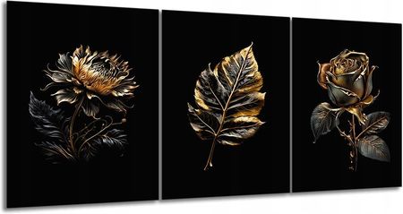 Aleobrazy Obraz Kwiaty 11 Tryptyk Black Gold 120X55