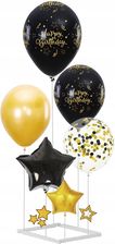 Balony Urodzinowe Czarno-Złote ze Stojakiem 6szt.