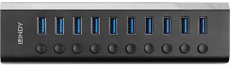 Lindy 10 Port USB 3.0 Hub with On/Off Switches USB 3.2 Gen 1 (3.1 Gen 1) Type-B 5000 Mbit/s Czarny