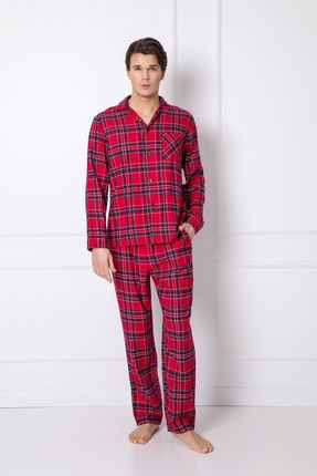 Piżama męska czerwona kratka dł S-XL (Red, L)