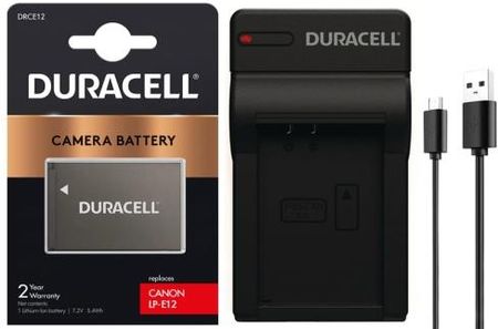 Duracell Bateria LP-E12 do Canon EOS 100D M M10 Rebel SL1 [750 mAh] + Ładowarka (DRCE12+DRC5911)