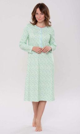 Koszula nocna damska,  długi rękaw, wzor,rozpinana na 4 guziki (226 zieleń pistacjowa, XL/44)