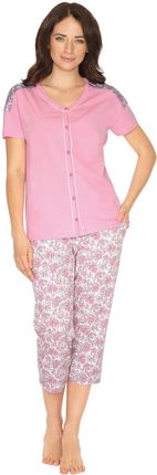 Piżama damska rozinana,krótki rekaw,spodnie3/4Kwiaty (242 róż flamingo, M/40)