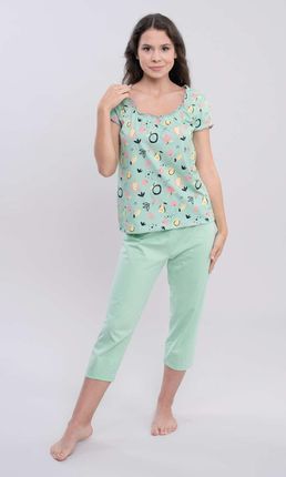 Piżama damska,Owoce,krótki rękaw i spodnie  (13 blady seledyn, XL/44)