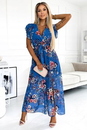 Aria sukienka z dekoltem i krótkim rękawkiem blue