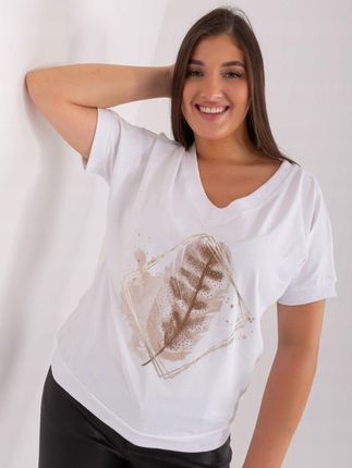 Bluzka t-shirt biała z nadrukiem pióro plus size