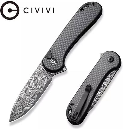 Civivi Knife By We Nóż Składany Button Lock Elementum Ii Carbon Fiber Black G10 Damascus C18062Pb Ds1