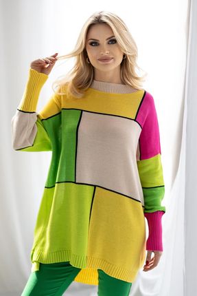 Długi kolorowy sweter damski (Żółty, Uniwersalny)