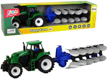 Leantoys Traktor Z Pługiem Plastikowy Zielony Niebieski