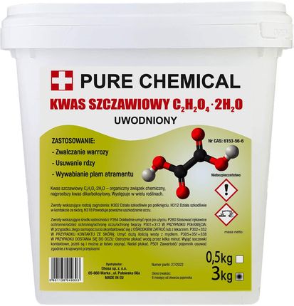 KWAS SZCZAWIOWY - Kwas etanodiowy wiaderko 3kg PURECHEMICAL