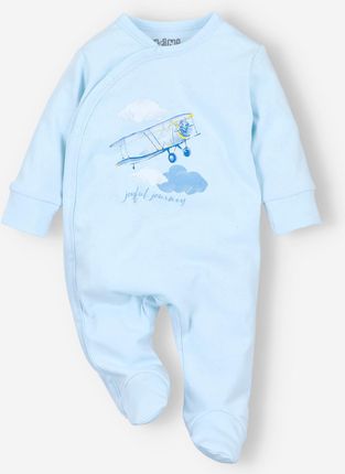Błękitny pajac niemowlęcy SAMOLOTY z bawełny organicznej dla chłopca
