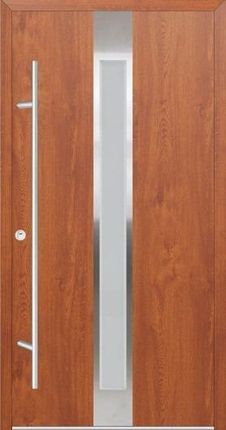 Drzwi zewnętrzne THERMO S68 wzór 02 1100x2100 mm złoty dąb z pochwytem