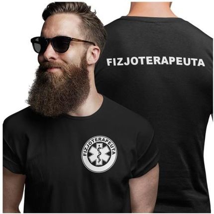 Koszulka męska medyczna dla fizjoterapeuty z logo i napisem fizjoterapeuta na plecach czarna