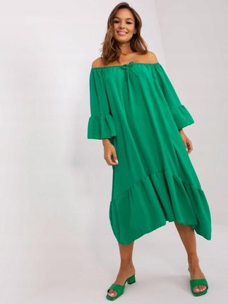 Zielona sukienka oversize z falbanką midi