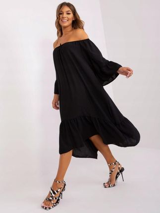 Czarna sukienka oversize z falbanką midi