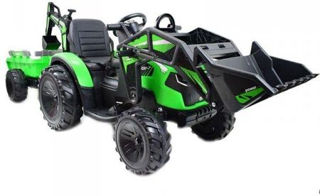 Super-Toys Mega Traktor Z Ładowarką Koparką Przyczepą 24 V Super-Moc Olbrzymi Zielony