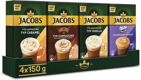 Jacobs Cappuccino Vanilla/Baileys/Caramhoco Milka Rozpuszczalna W Saszetkach 4X150g