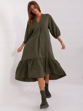 Sukienka lniana khaki oversize z falbaną L/XL - zdjęcie 1
