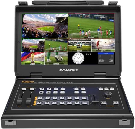 AVMATRIX PVS0613U Portable Stream Switcher | Mikser wideo, 6-kanałowy z 13.3" ekranem, 2x HDMI, 4x SDI, Tally, streaming USB