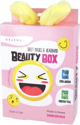 ORJENA - Beauty Box, zestaw 2 maseczek w płachcie z opaską kosmetyczną, 1 komplet