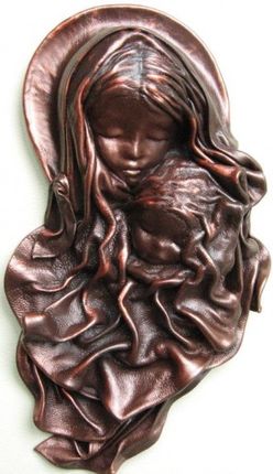 Art Deco Maryja Z Dzieciątkiem Płaskorzeźba Skórzana Mm-5 (149C-76979)