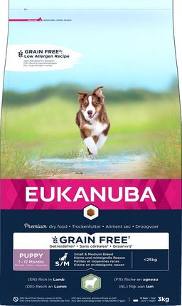 Eukanuba Grain Free Jagnięcina dla szczeniąt małych i średnich ras 3kg